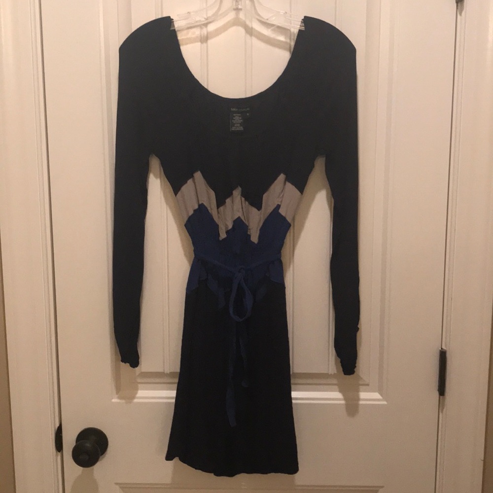 Long sleeve blue chevron mini dress. Size S